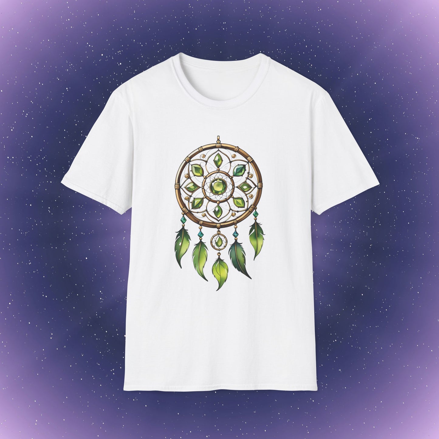 Camiseta con atrapasueños de piedra natal de peridoto de Leo