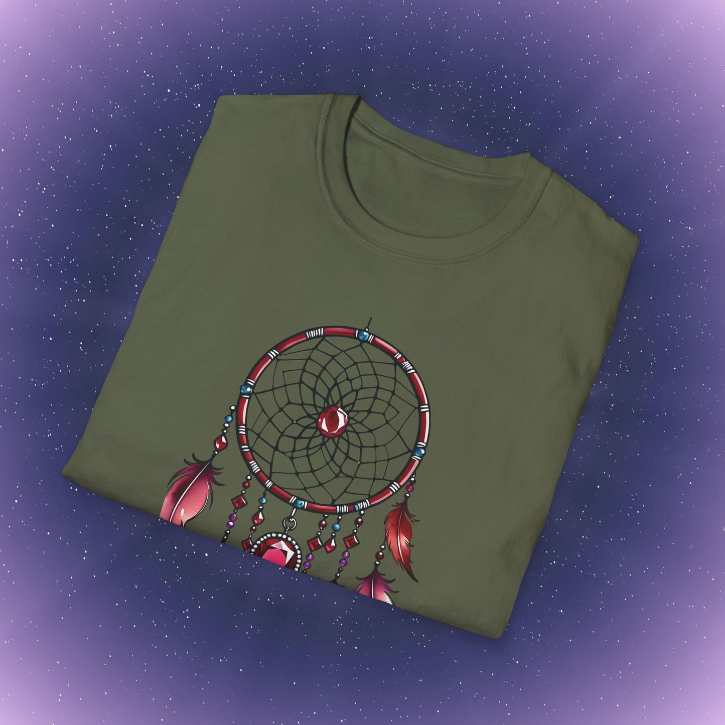 Camiseta con atrapasueños y piedra de nacimiento de rubí de Cáncer