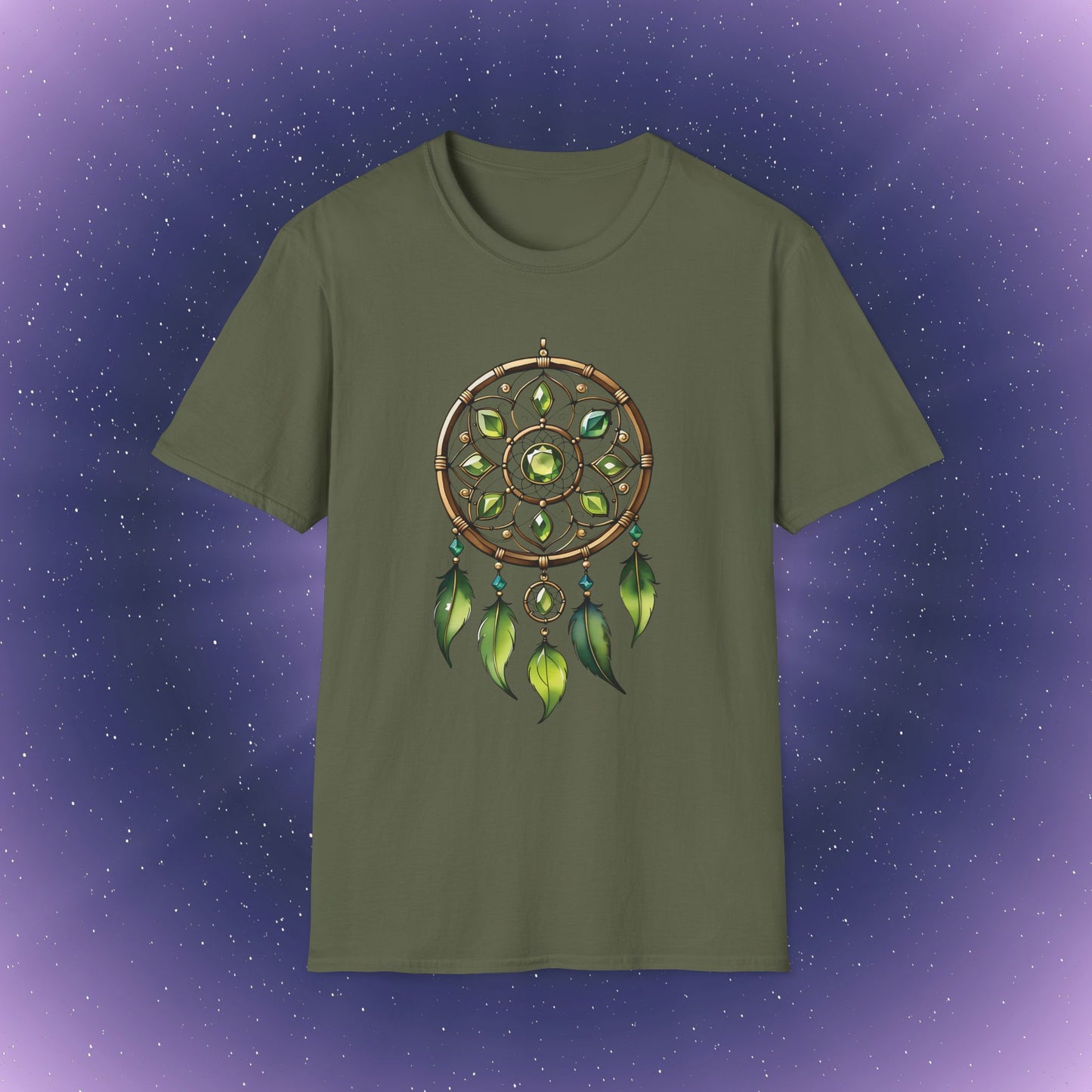 Camiseta con atrapasueños de piedra natal de peridoto de Leo