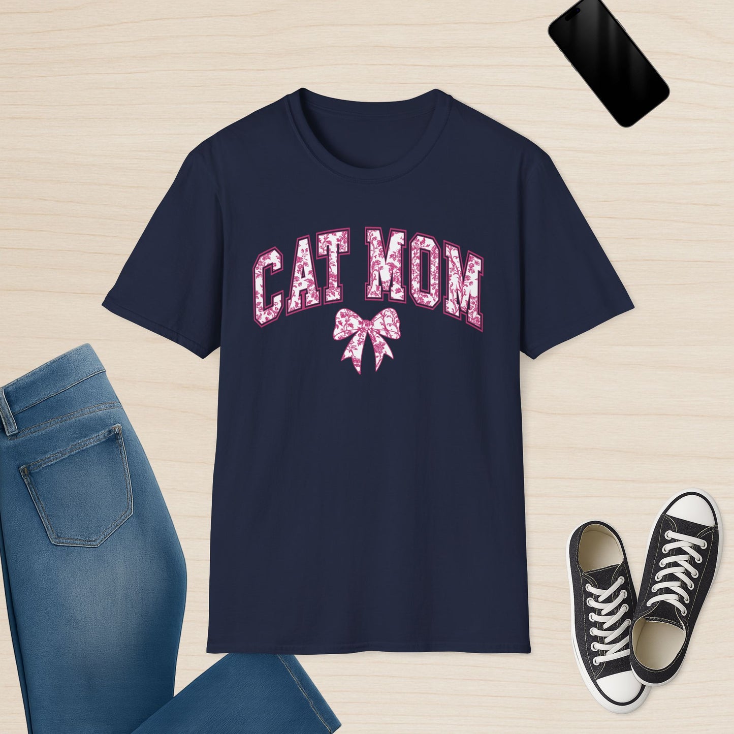 Cat Mom Chinoiserie Pink Coquette Bow