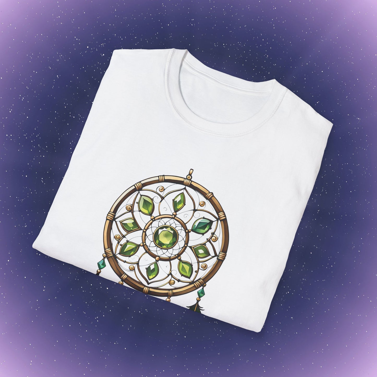 Camiseta con atrapasueños de piedra natal de peridoto de Leo