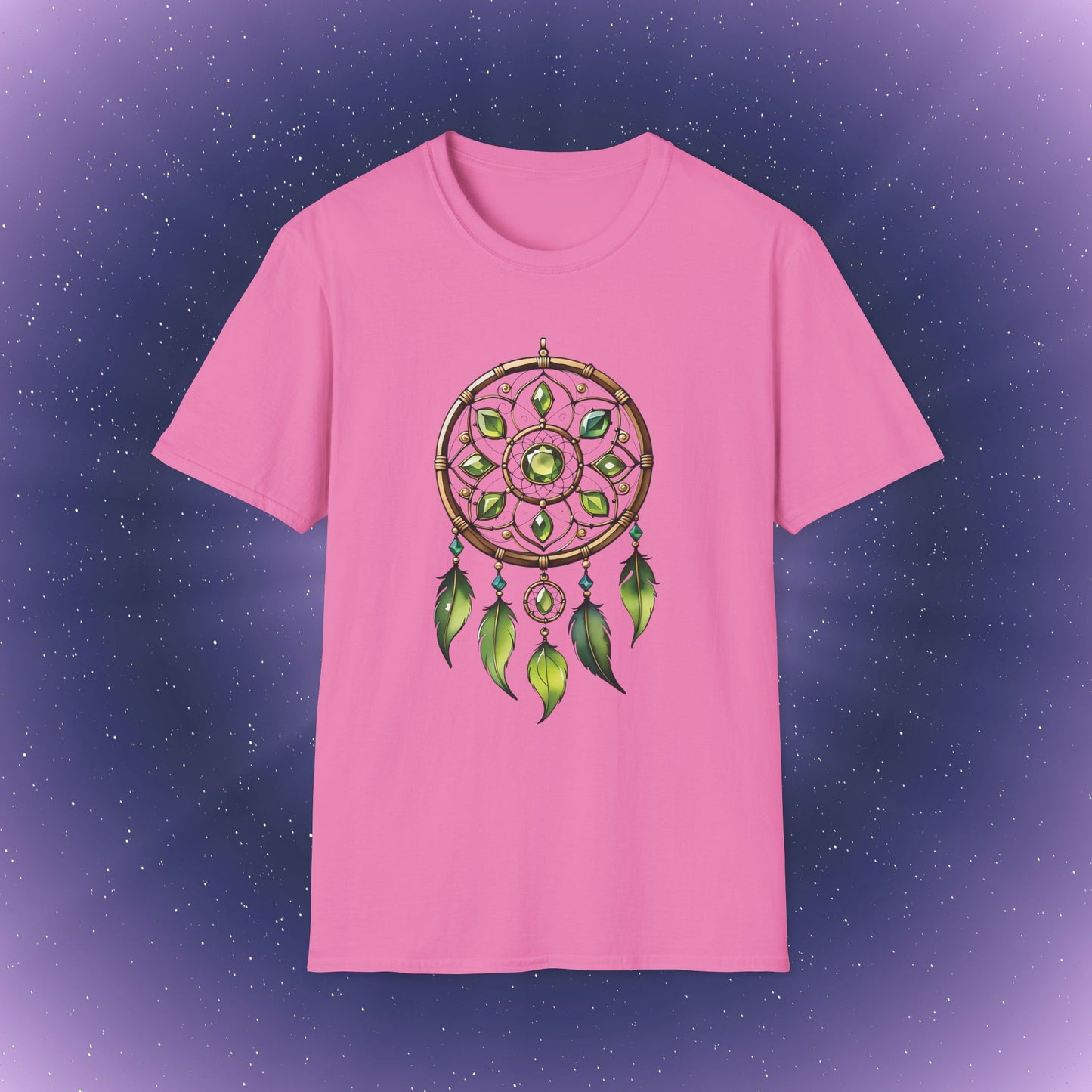 Camiseta con atrapasueños de piedra natal de peridoto de Leo