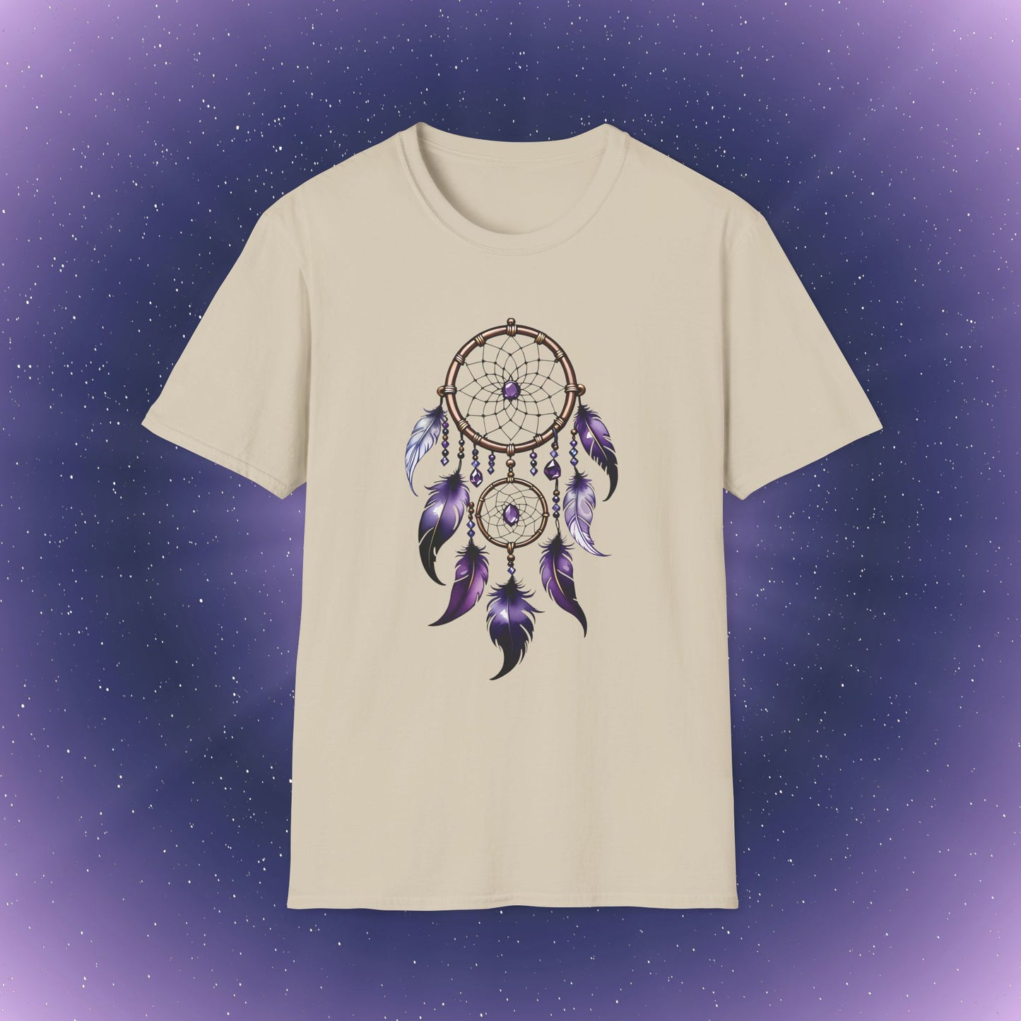 Camiseta con atrapasueños y piedra de nacimiento de amatista de Acuario