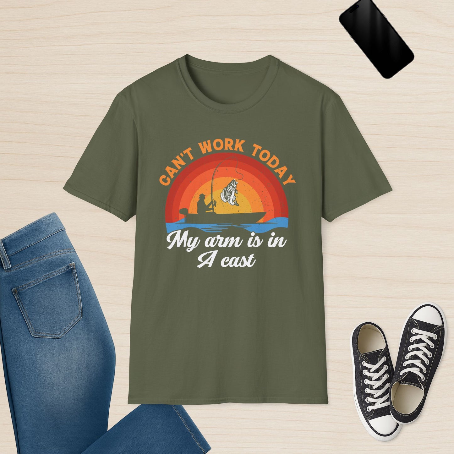 Kann heute nicht arbeiten – Angelwurf T-Shirt