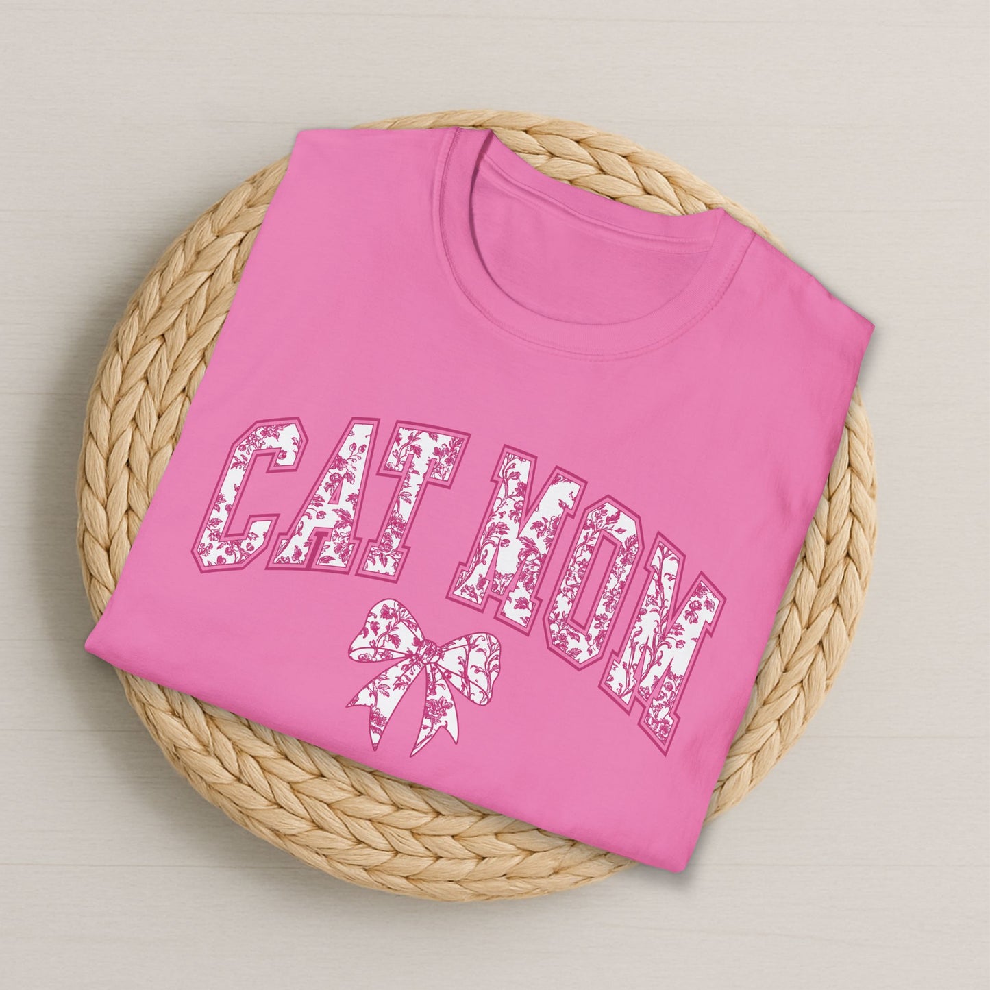 Cat Mom Chinoiserie Pink Coquette Bow