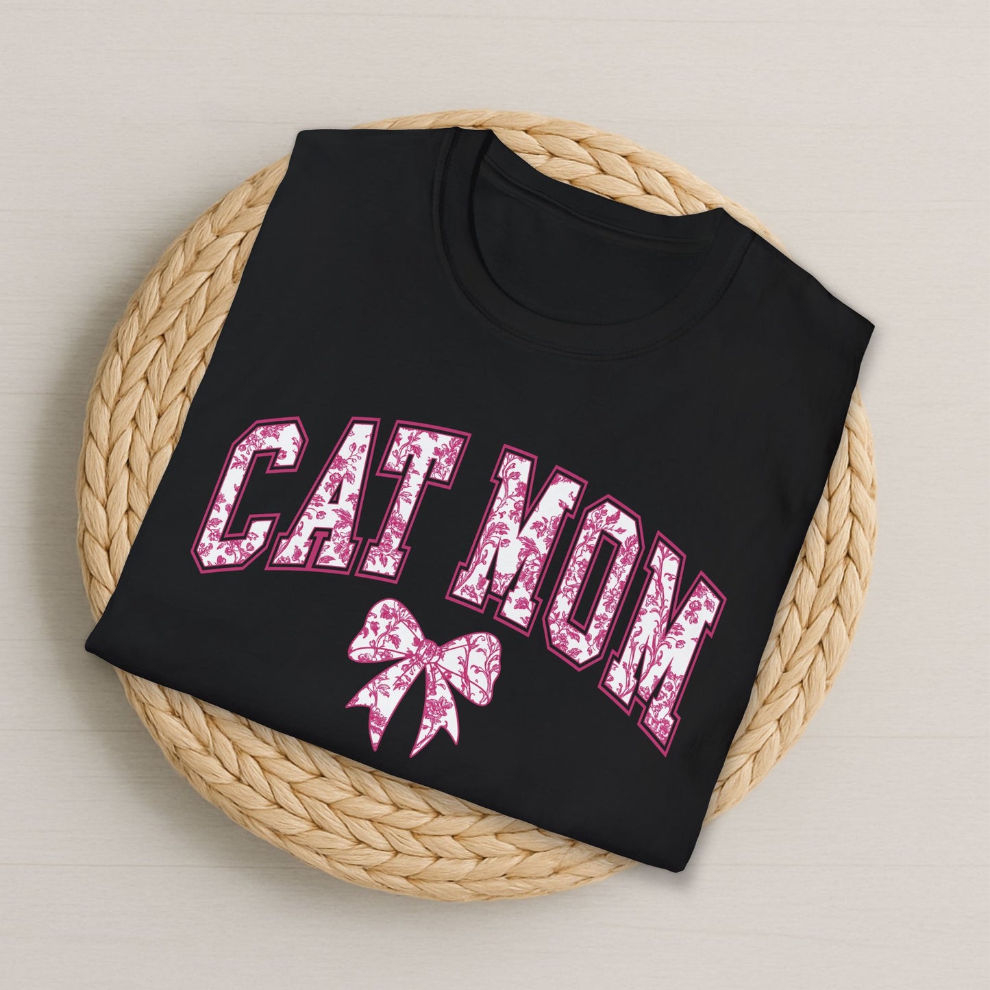Cat Mom Chinoiserie Pink Coquette Bow