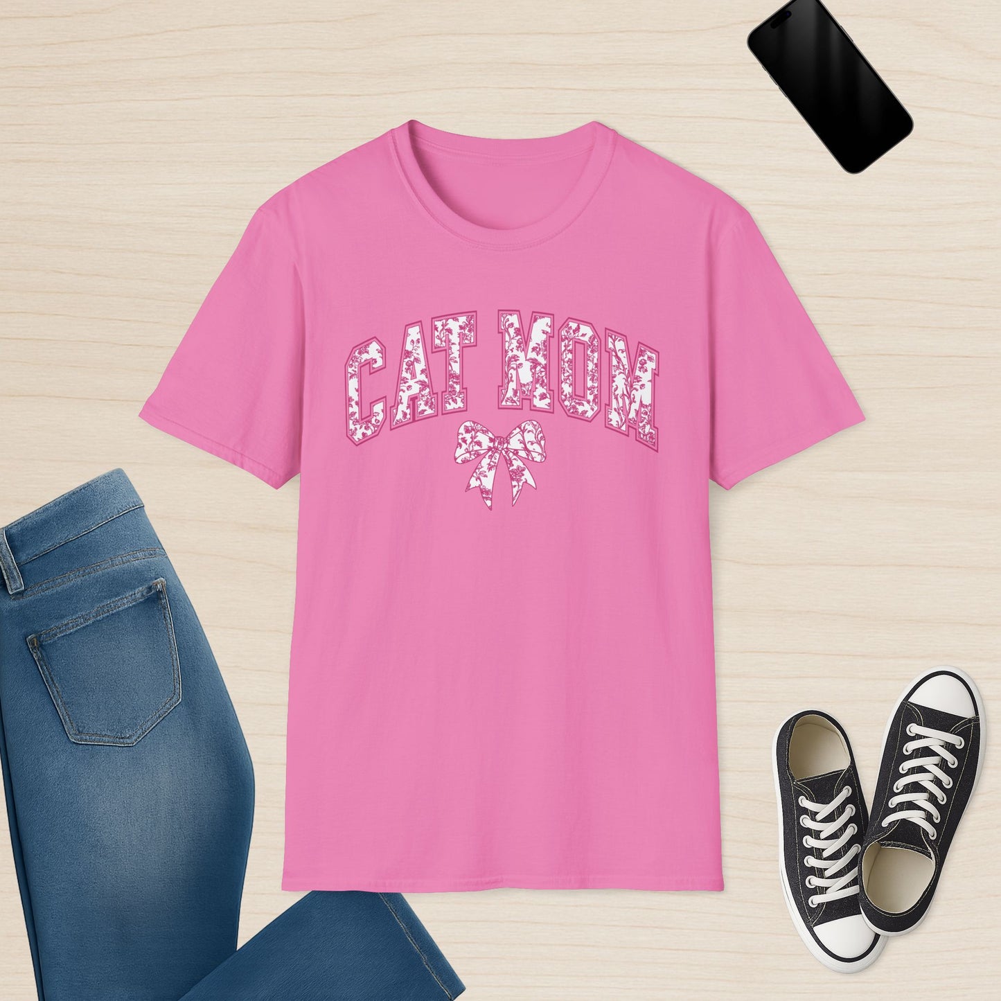Cat Mom Chinoiserie Pink Coquette Bow