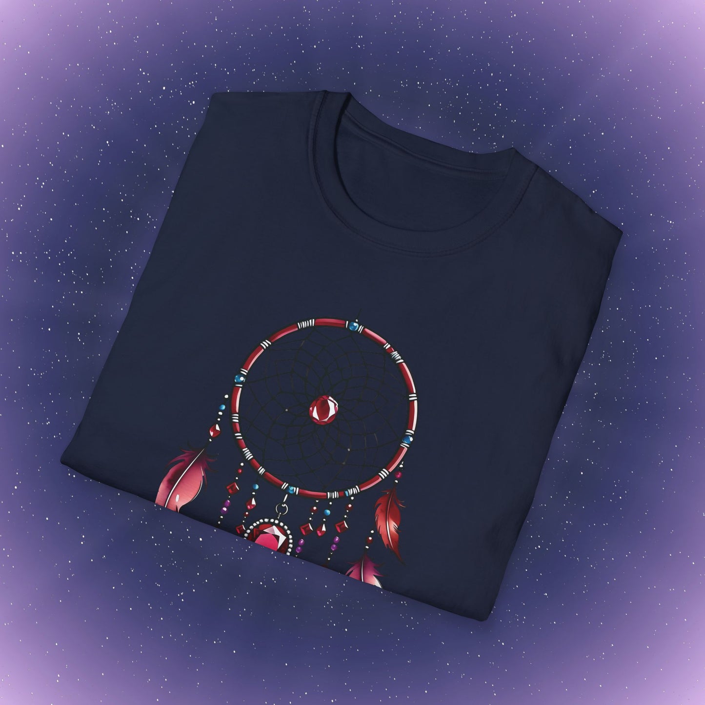 Camiseta con atrapasueños y piedra de nacimiento de rubí de Cáncer