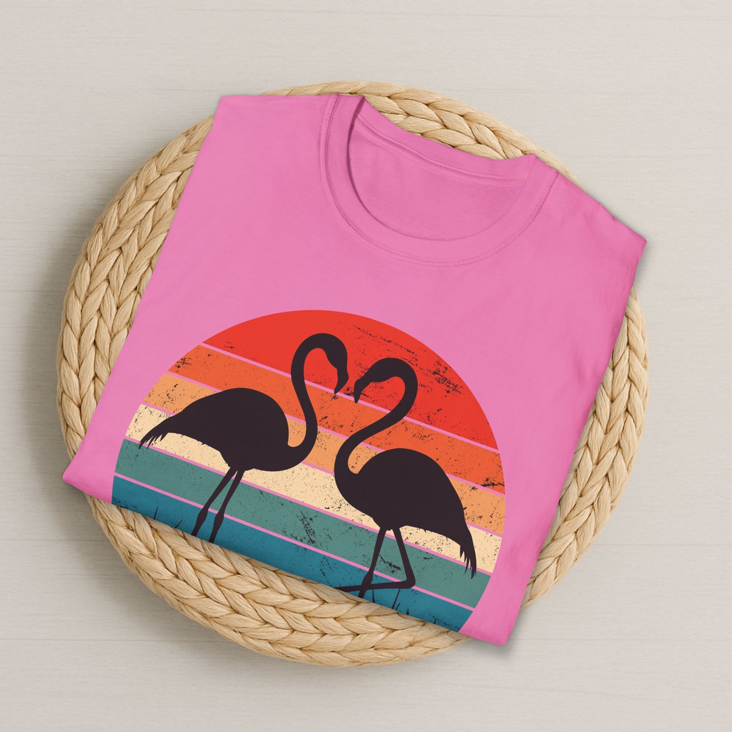 Flamingo Silhouette Retro Sunset Vintage Graphic T-Shirt