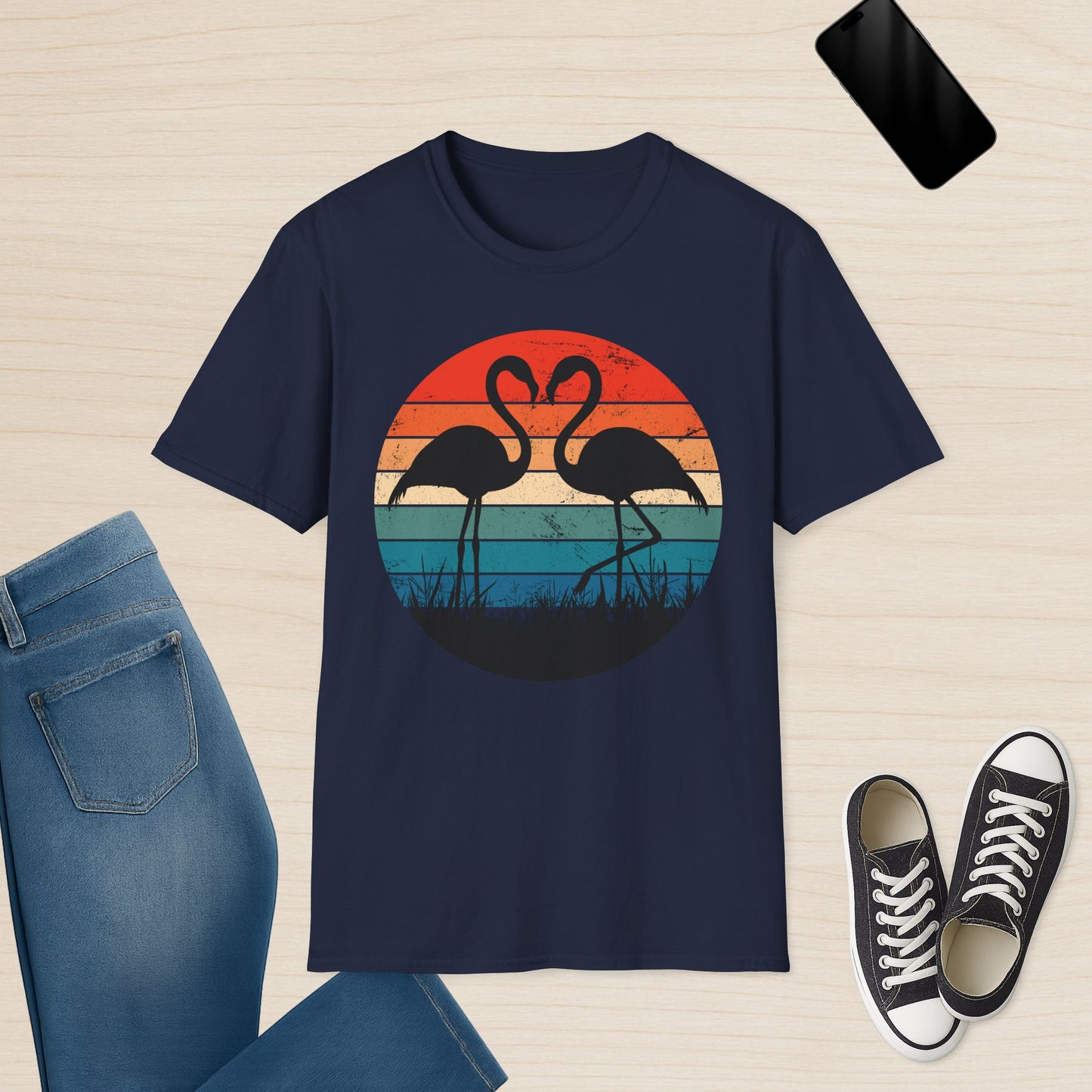 Flamingo Silhouette Retro Sunset Vintage Graphic T-Shirt