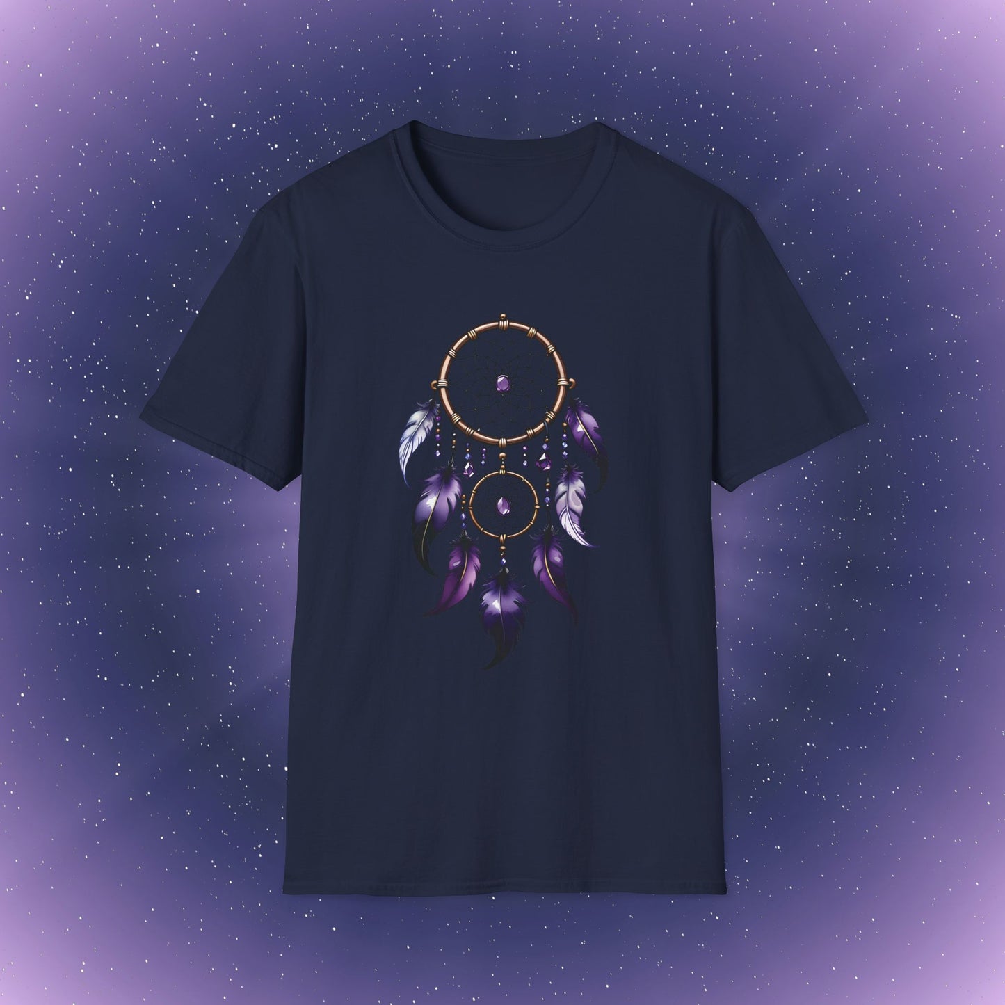 Camiseta con atrapasueños y piedra de nacimiento de amatista de Acuario