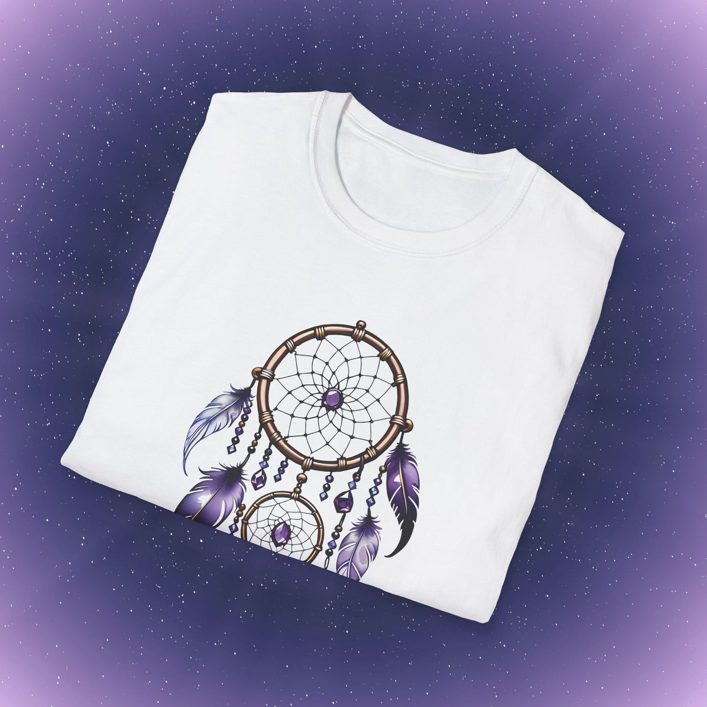 Camiseta con atrapasueños y piedra de nacimiento de amatista de Acuario