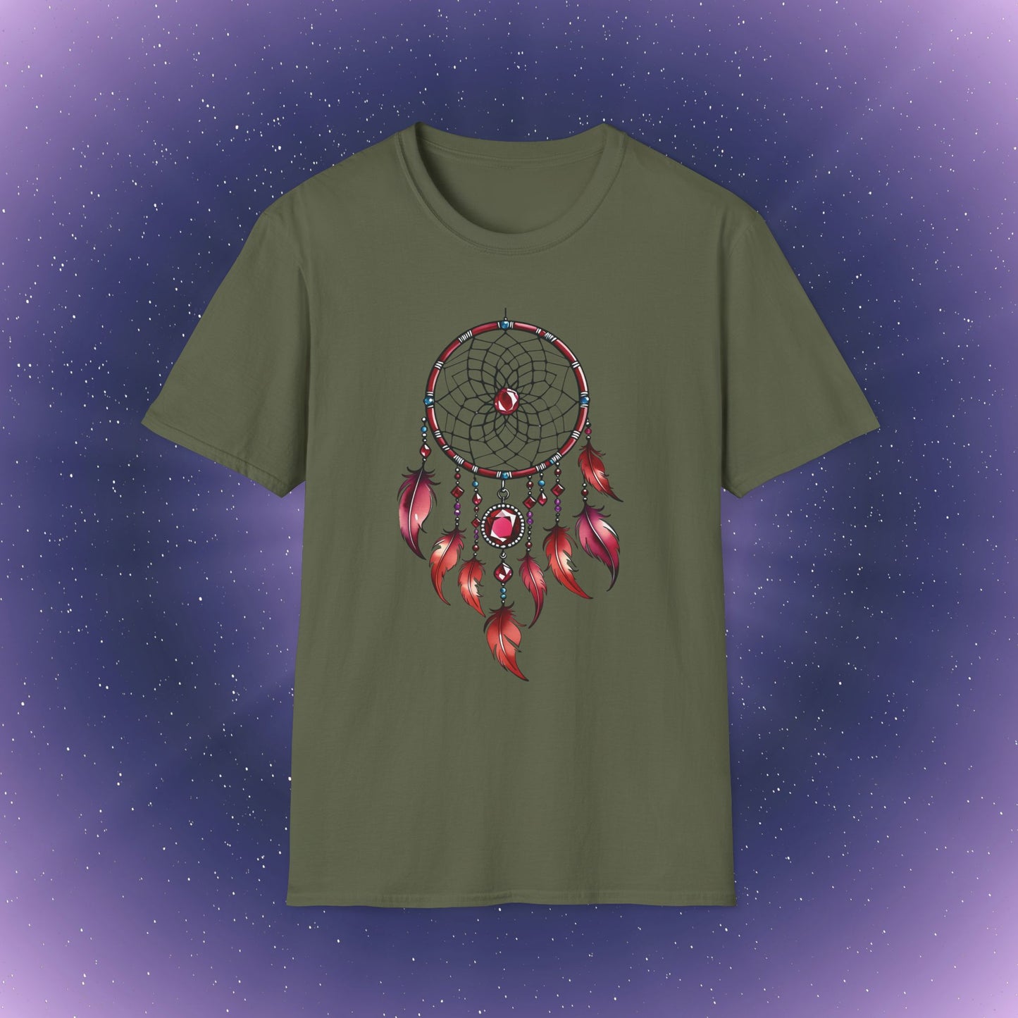 Camiseta con atrapasueños y piedra de nacimiento de rubí de Cáncer