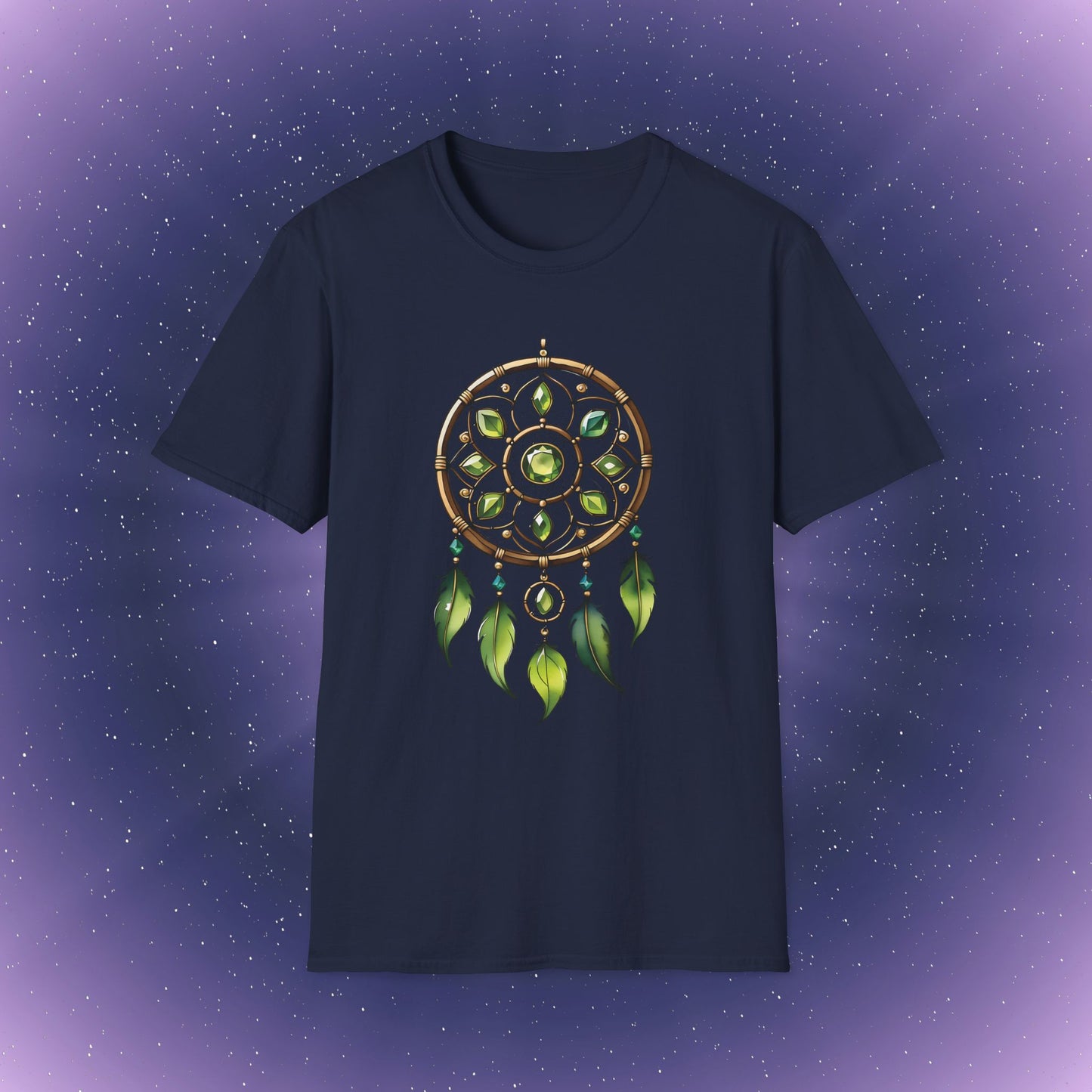 Camiseta con atrapasueños de piedra natal de peridoto de Leo