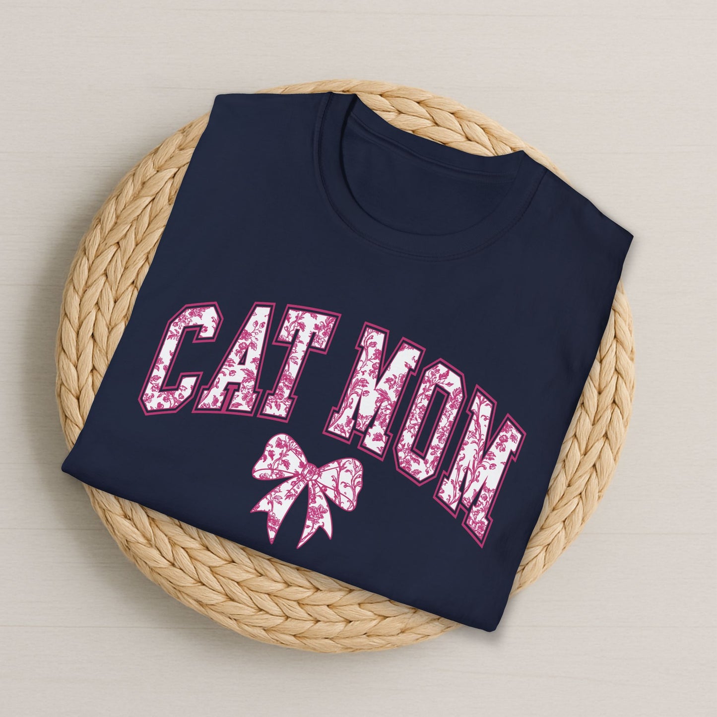Cat Mom Chinoiserie Pink Coquette Bow