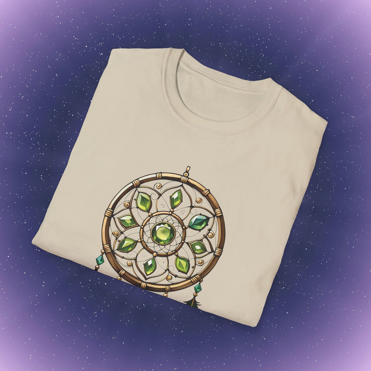 Camiseta con atrapasueños de piedra natal de peridoto de Leo