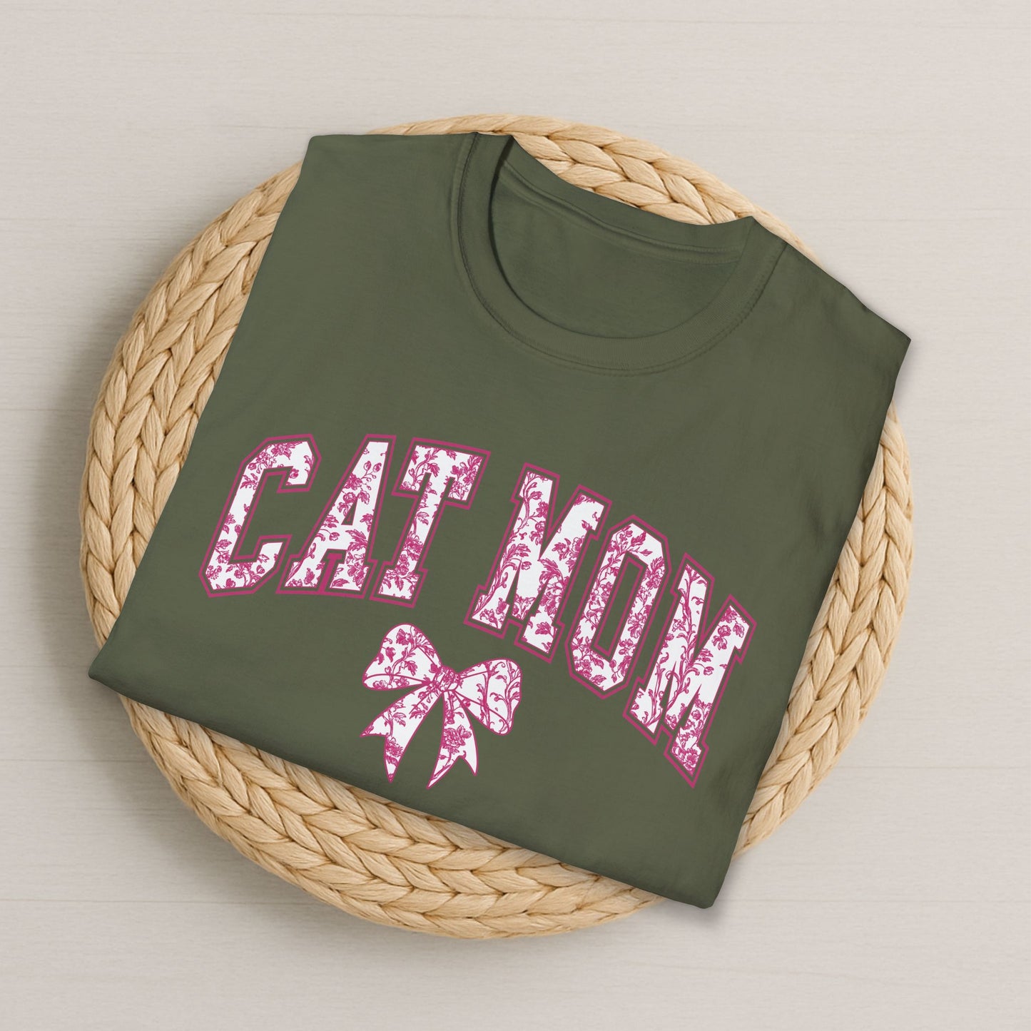 Cat Mom Chinoiserie Pink Coquette Bow