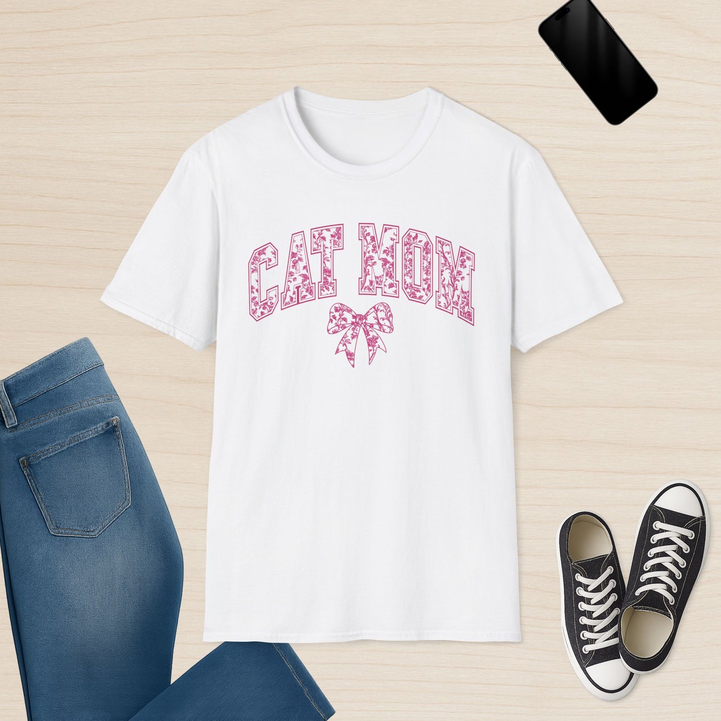 Cat Mom Chinoiserie Pink Coquette Bow