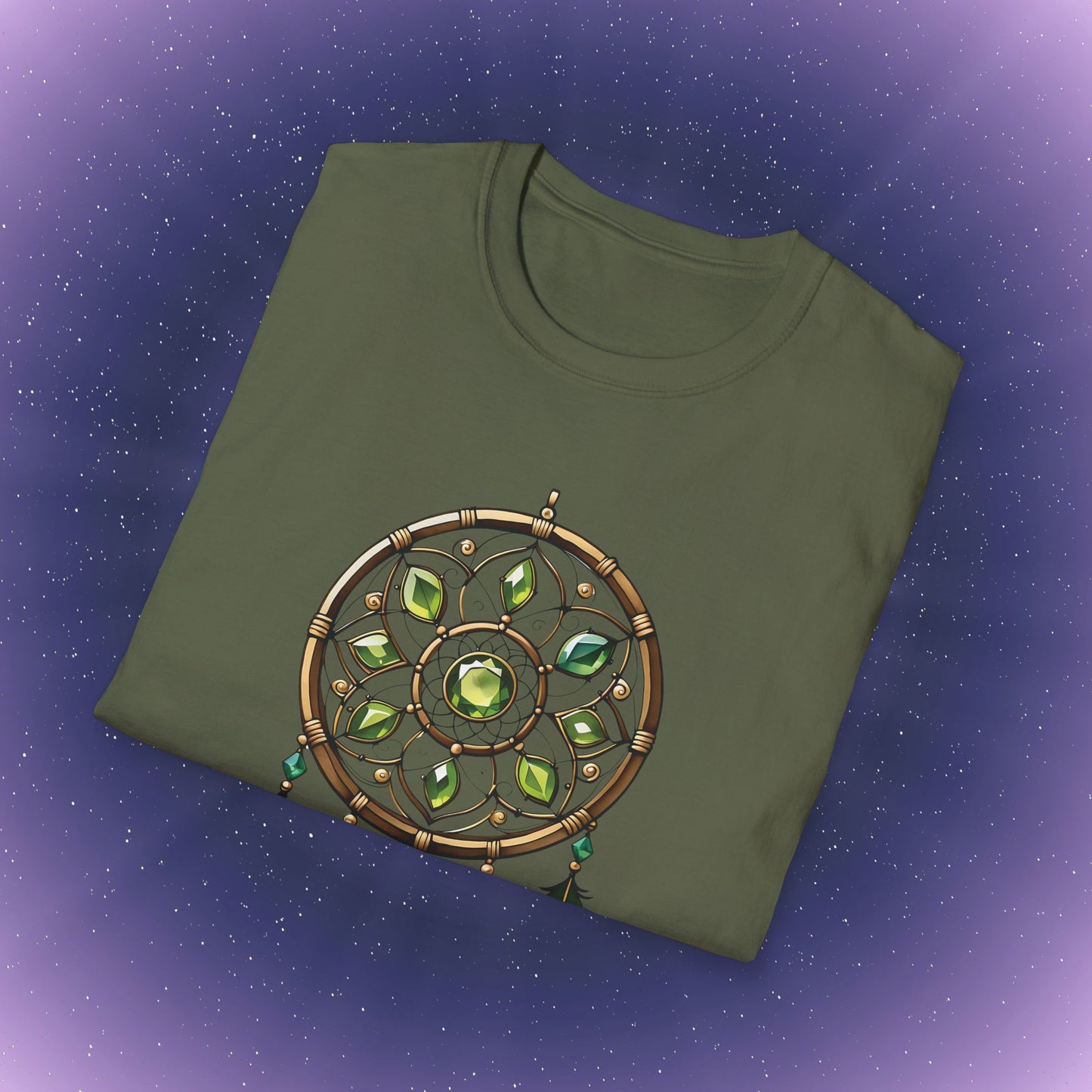 Camiseta con atrapasueños de piedra natal de peridoto de Leo