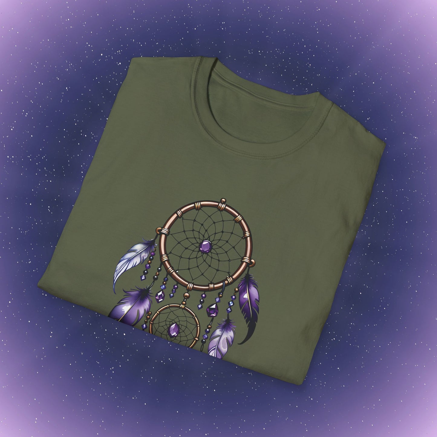 Camiseta con atrapasueños y piedra de nacimiento de amatista de Acuario