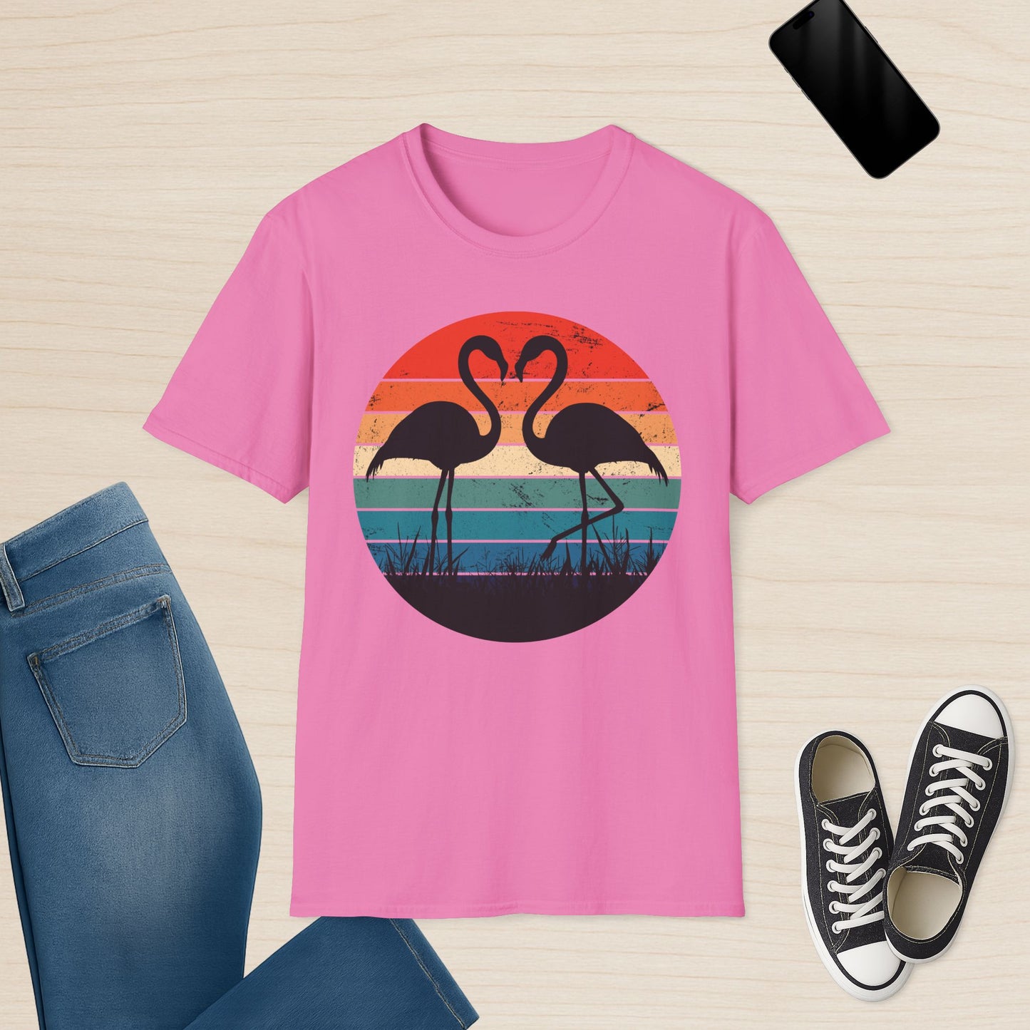 Flamingo Silhouette Retro Sunset Vintage Graphic T-Shirt
