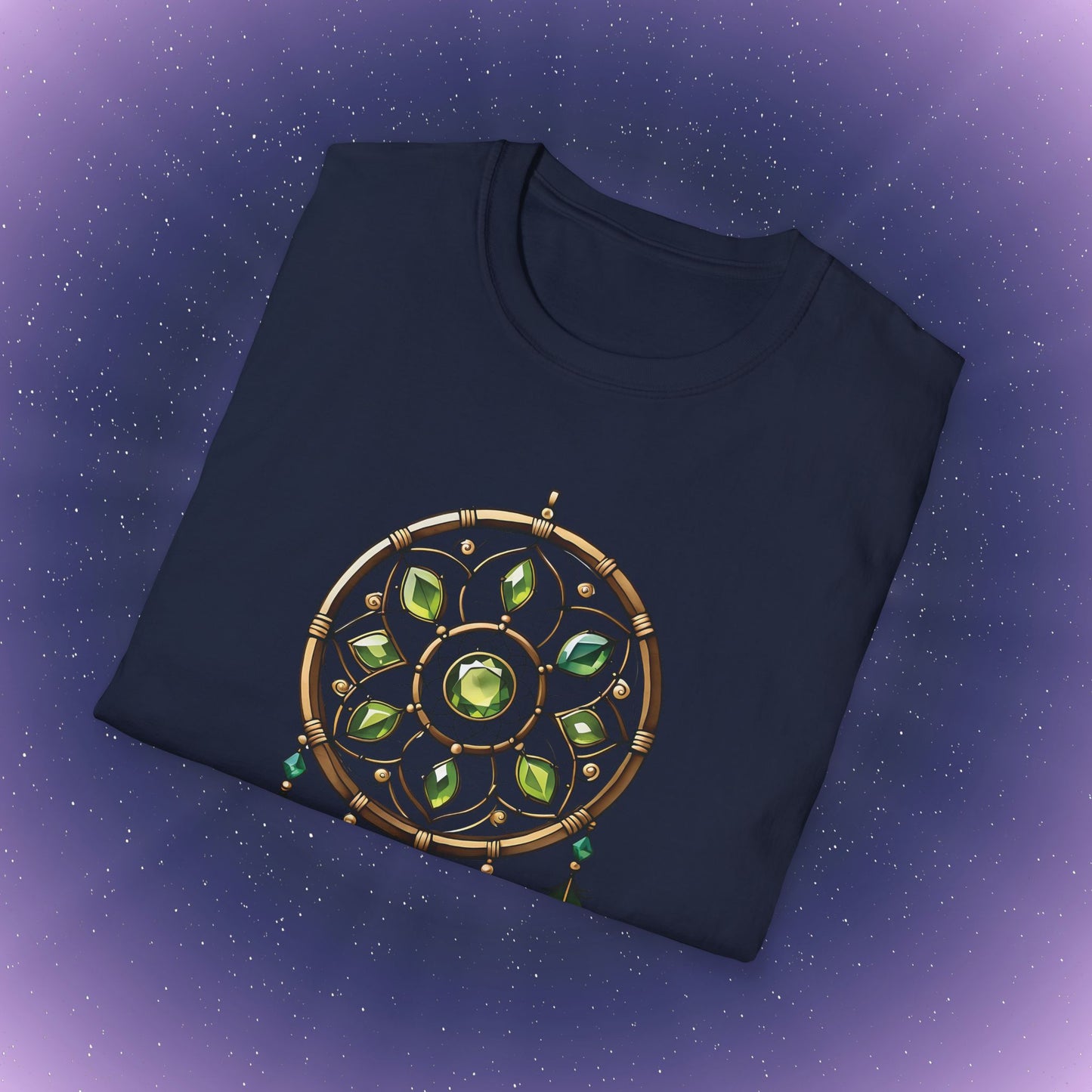 Camiseta con atrapasueños de piedra natal de peridoto de Leo