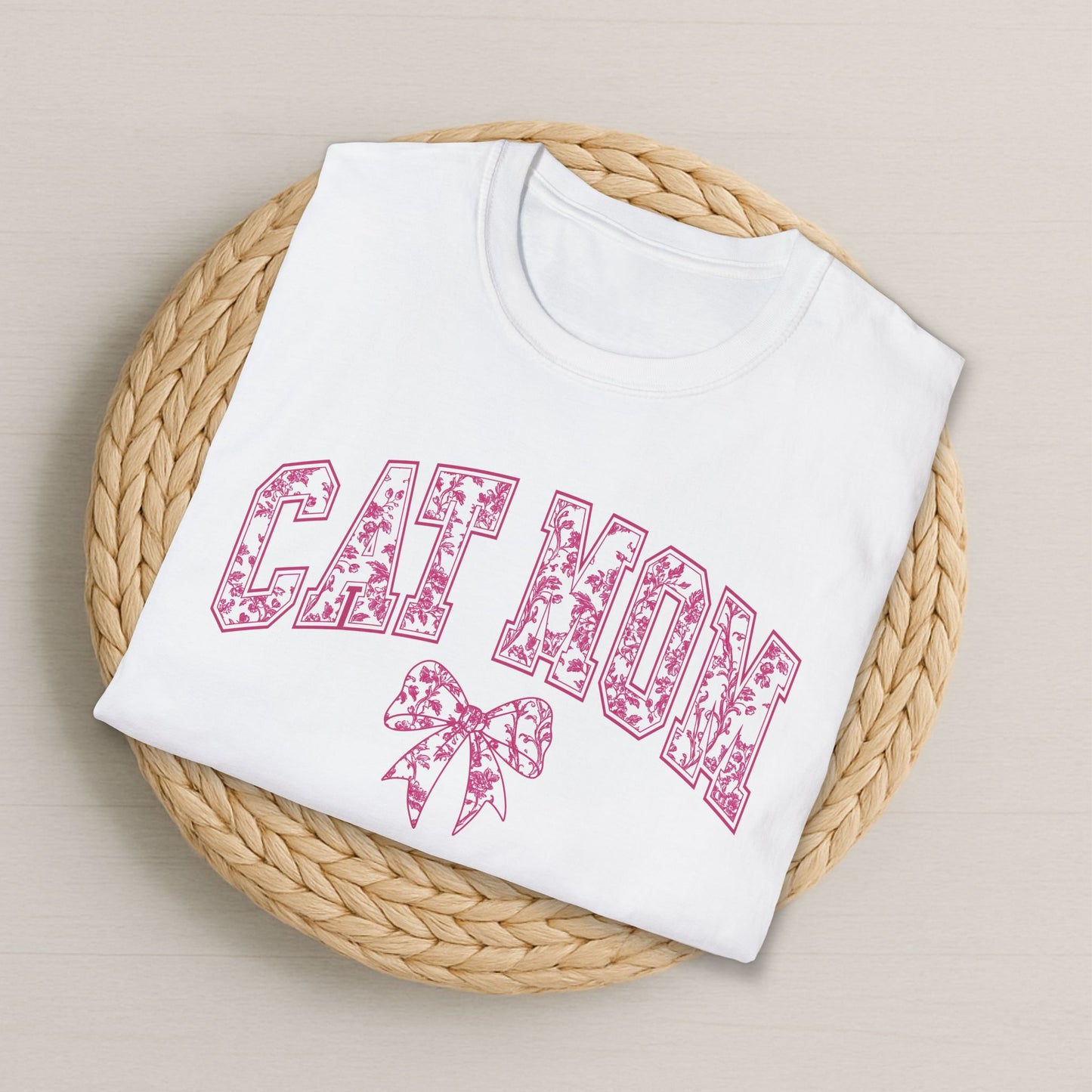 Cat Mom Chinoiserie Pink Coquette Bow