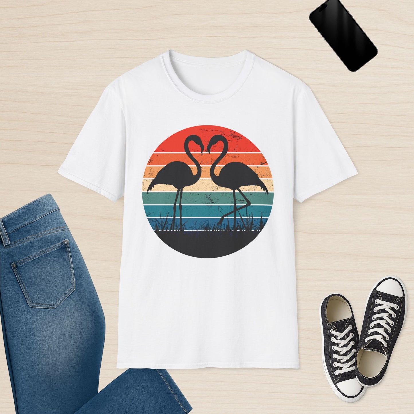 Flamingo Silhouette Retro Sunset Vintage Graphic T-Shirt