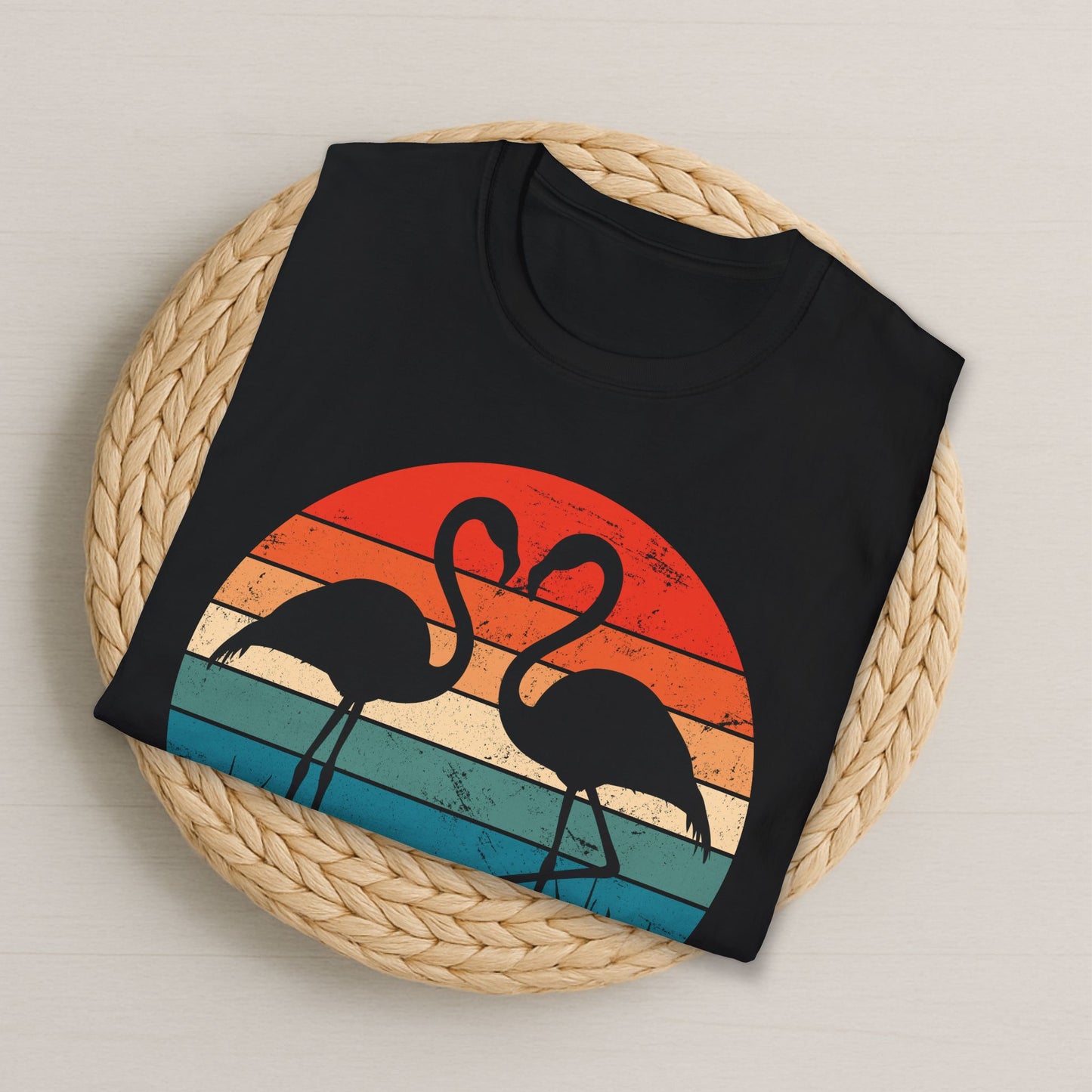 Flamingo Silhouette Retro Sunset Vintage Graphic T-Shirt