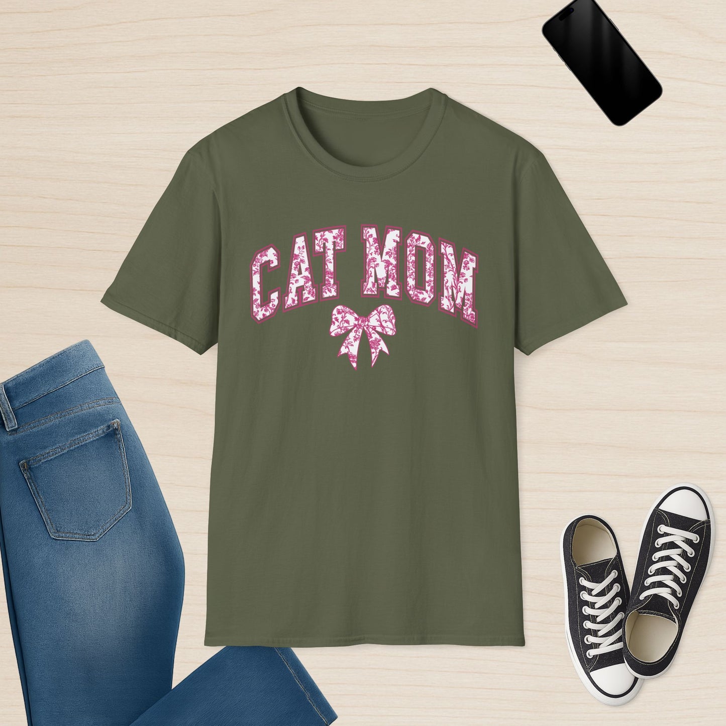Cat Mom Chinoiserie Pink Coquette Bow