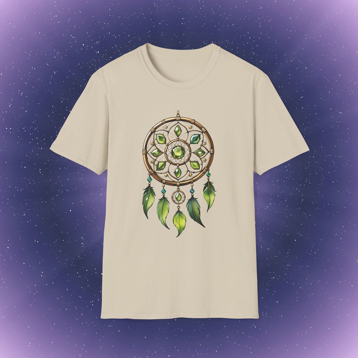 Camiseta con atrapasueños de piedra natal de peridoto de Leo