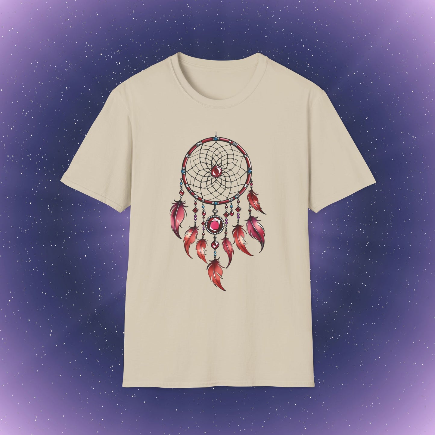 Camiseta con atrapasueños y piedra de nacimiento de rubí de Cáncer