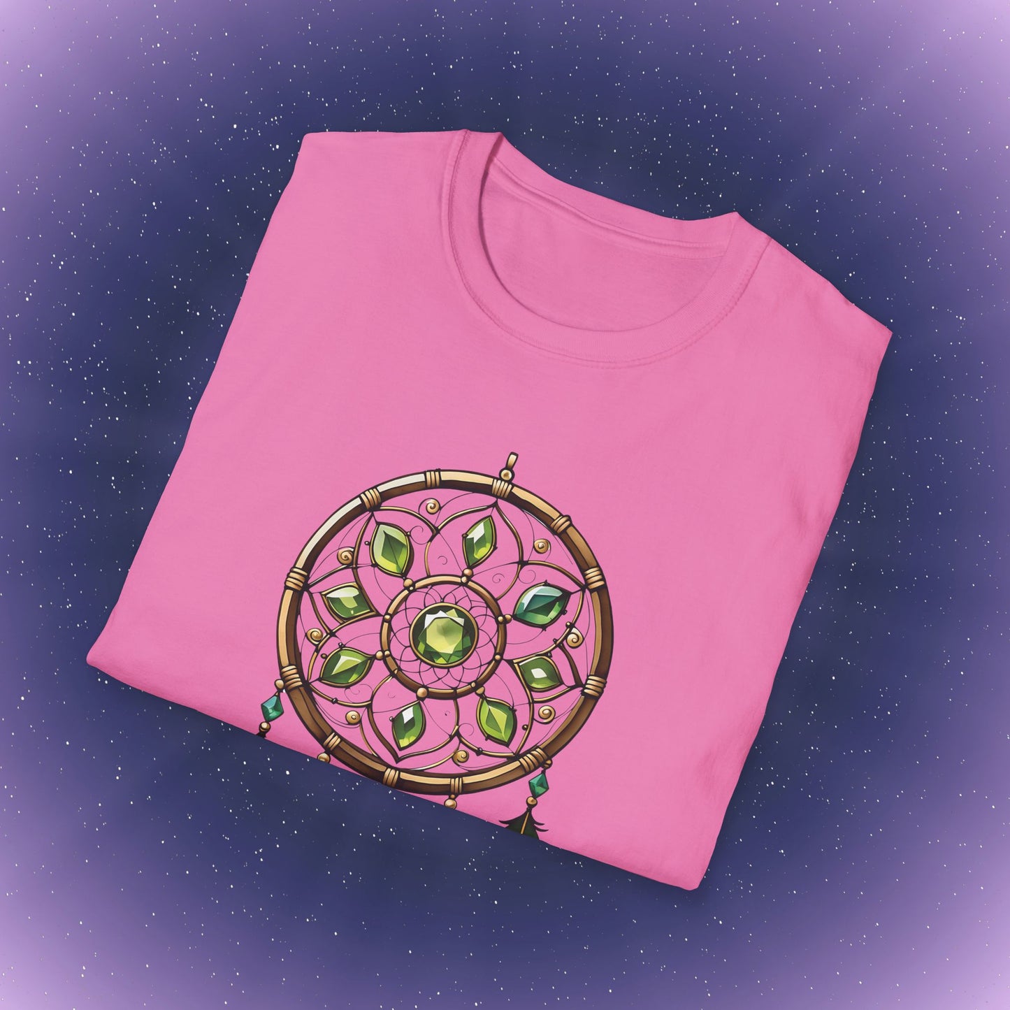 Camiseta con atrapasueños de piedra natal de peridoto de Leo