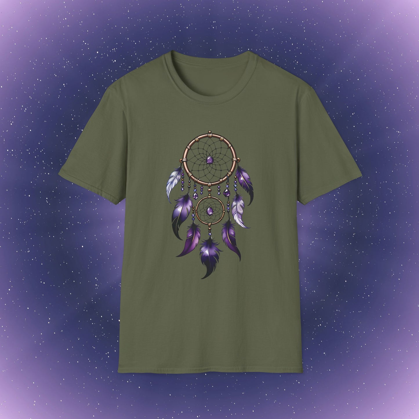 Camiseta con atrapasueños y piedra de nacimiento de amatista de Acuario