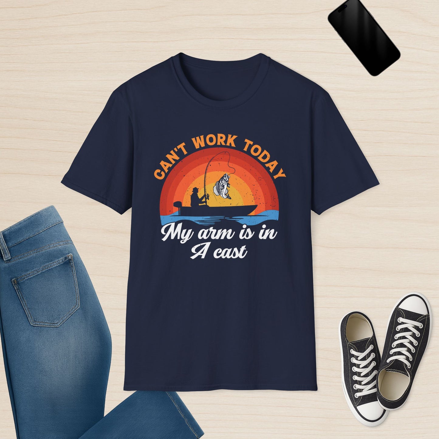 Kann heute nicht arbeiten – Angelwurf T-Shirt