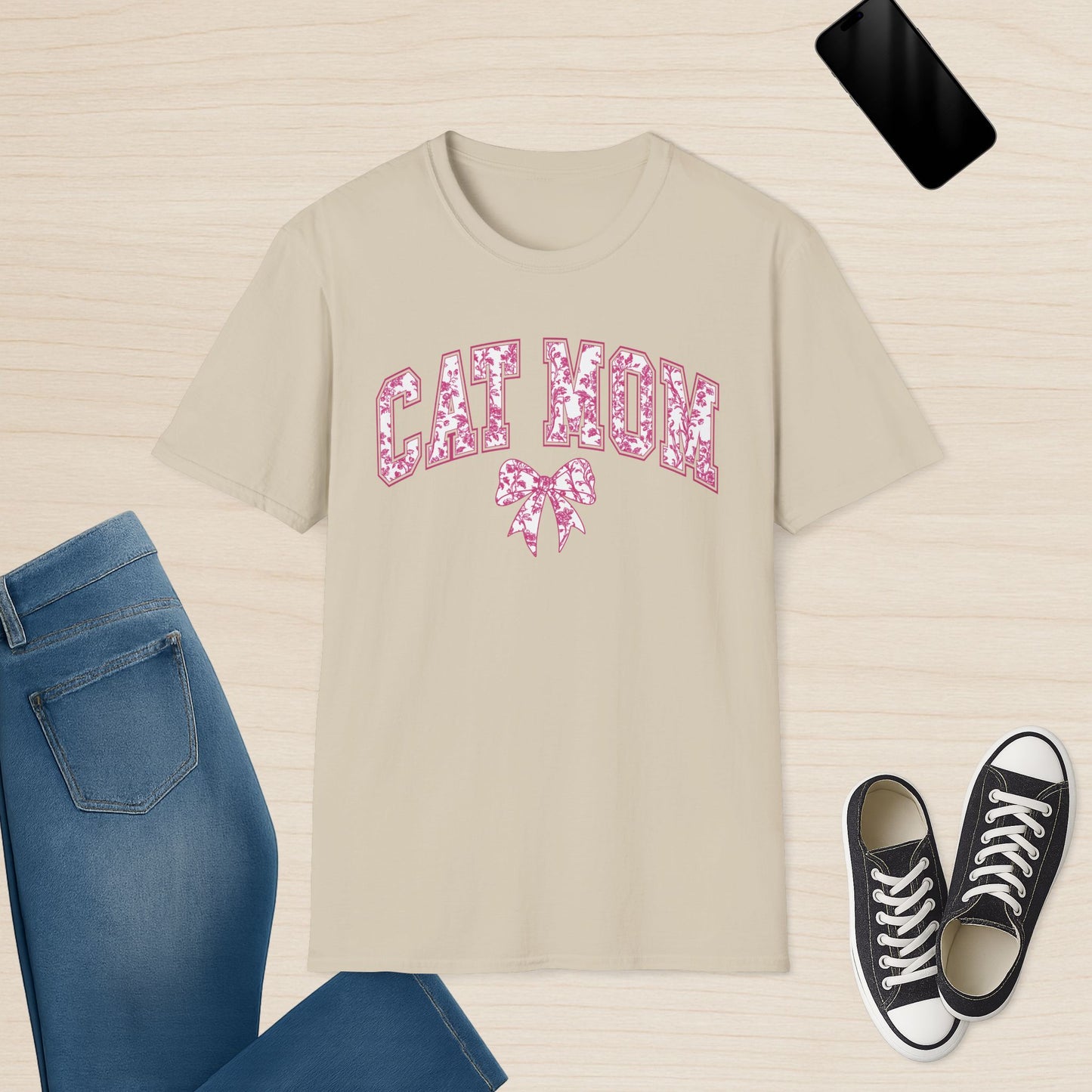 Cat Mom Chinoiserie Pink Coquette Bow