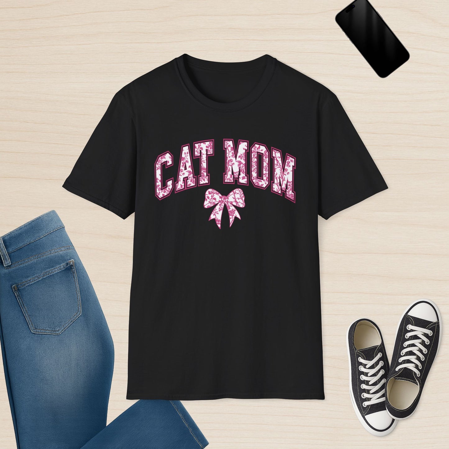 Cat Mom Chinoiserie Pink Coquette Bow