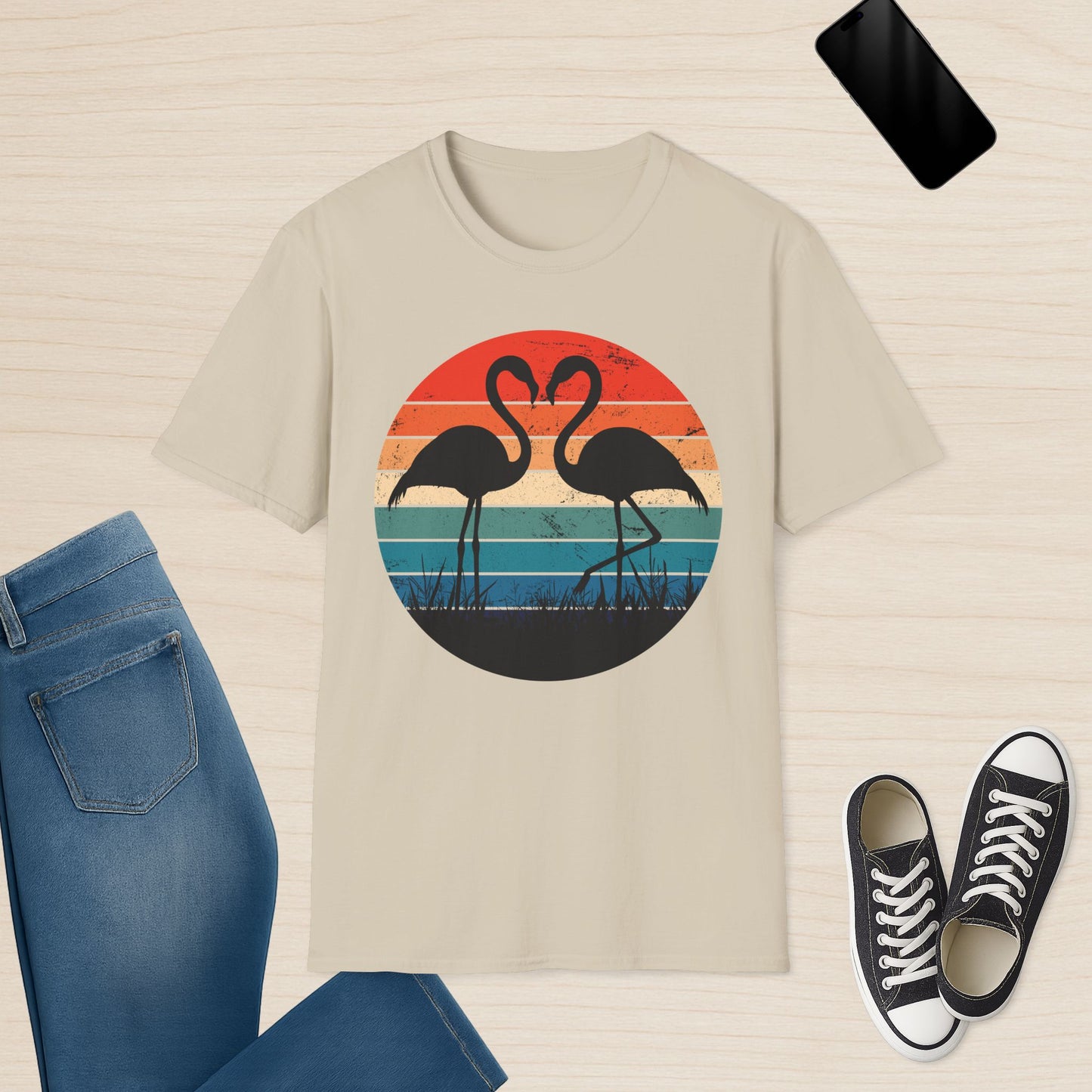 Flamingo Silhouette Retro Sunset Vintage Graphic T-Shirt