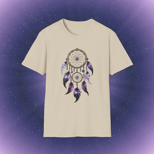 Camiseta con atrapasueños y piedra de nacimiento de amatista de Acuario