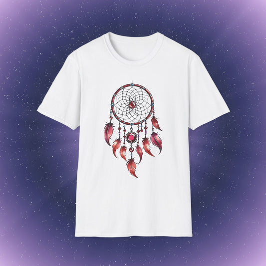 Camiseta con atrapasueños y piedra de nacimiento de rubí de Cáncer