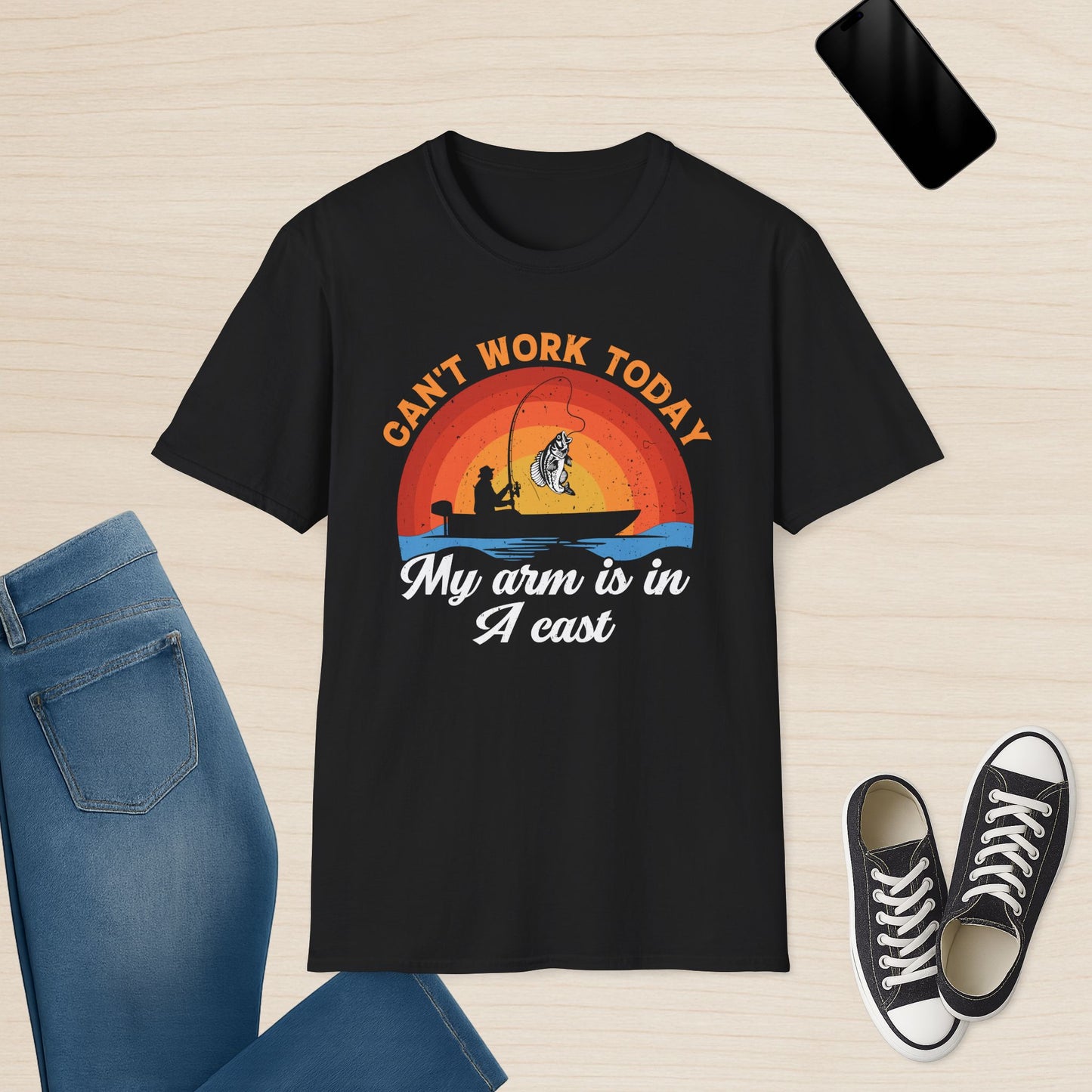 Kann heute nicht arbeiten – Angelwurf T-Shirt